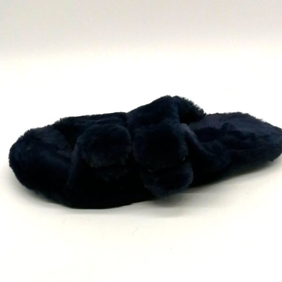 Loft Womens Flat Heel Slide Slipper Cushioned Faux Fur Navy Blue Sz S 5-6 - Picture 1 of 9